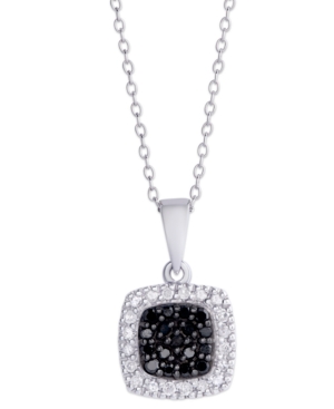 image of Black and White Diamond 1/4 ct. t.w. Cushion Square Pendant Necklace in Sterling Silver