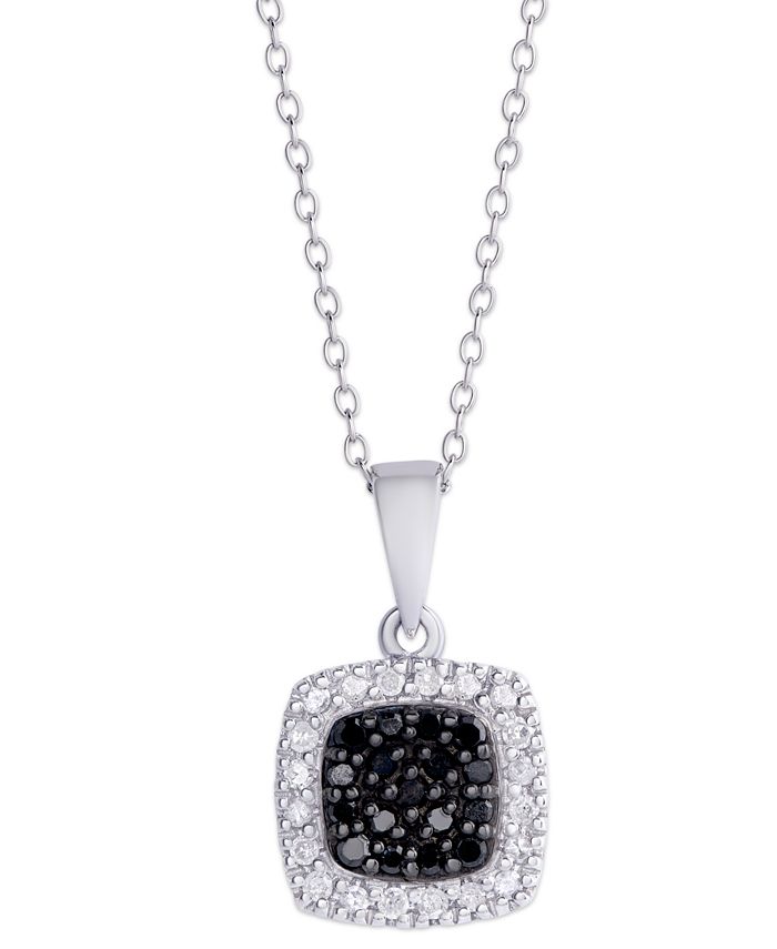 Macy's - Black and White Diamond (1/4 ct. t.w.)  Cushion Square Pendant Necklace in Sterling Silver