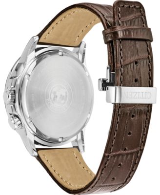 Eco-Drive Men's Calendrier Brown Leather Strap Watch 44mm 