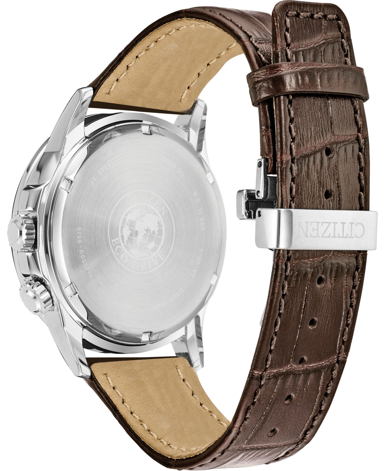 Eco-Drive Men's Calendrier Brown Leather Strap Watch 44mm