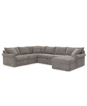 Furniture - Wedport 6-Pc. Fabric Modular Chaise Sectional Sofa with Square Corner Piece