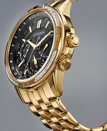 Citizen - Men's Calendrier Diamond-Accent Gold-Tone Stainless Steel Bracelet Watch 44mm