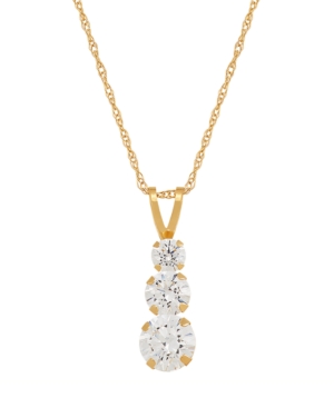 image of Swarovski Crystal (1-3/8 ct. t.w.) Three Stone Pendant Necklace in 14k Yellow Gold