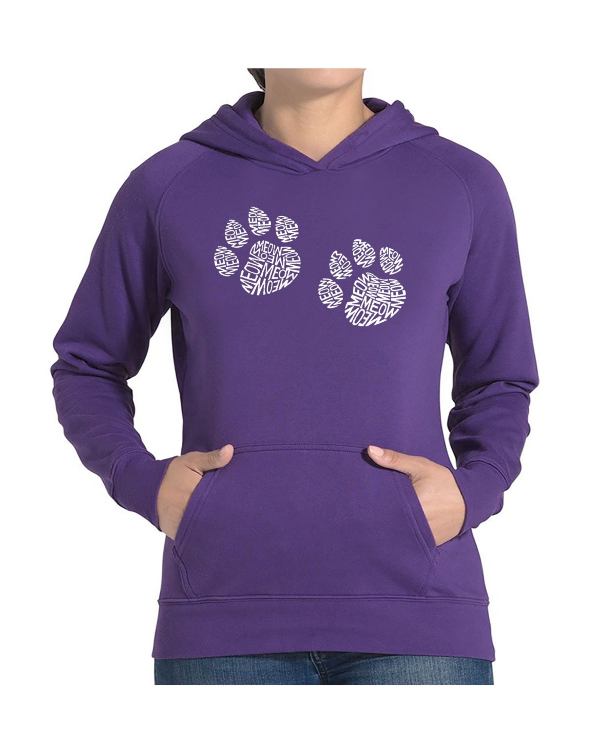 La Pop Art Women's Word Art Hooded Sweatshirt -Meow Cat Prints