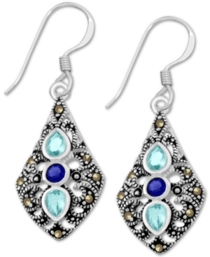 image of Genuine Swarovski Marcasite & Stone Drop Earrings in Fine Silver-Plate