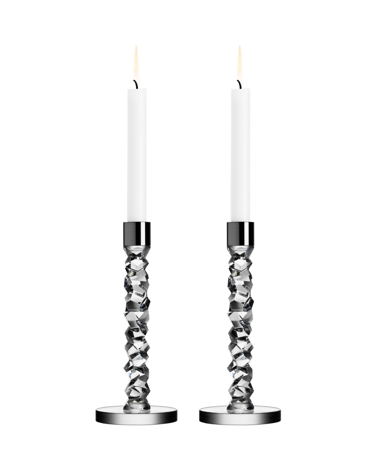 Orrefors Carat Small Candlestick Pair In White