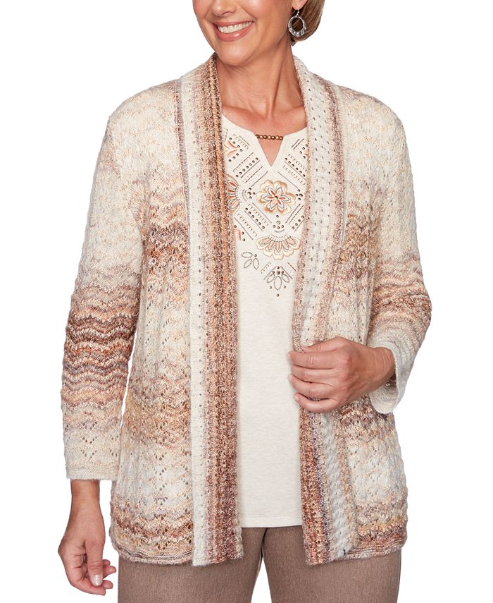 Alfred Dunner Petite First Frost Space-Dyed Pointelle Cardigan - Macy's