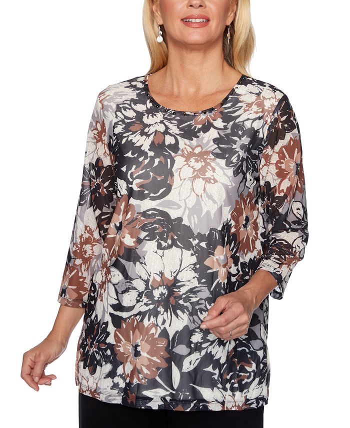 Alfred Dunner Petite Classics 2019 Printed Embellished Top Macy's
