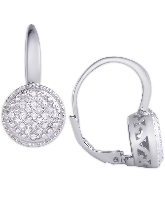 Macy's - Diamond (1/5 ct. t.w.) Round Leverback Earrings in Sterling Silver