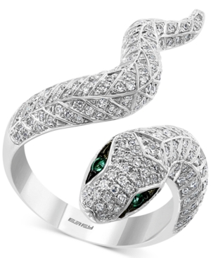 image of Effy Diamond (3/4 ct. t.w.) & Emerald (1/20 ct. t.w.) Snake Ring in 14k White Gold