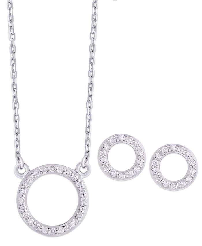 Macy's - Diamond (1/4 ct. t.w.) Circle Pendant Necklace and Stud Earrings set in Sterling Silver