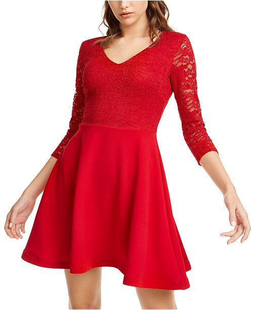 B Darlin Juniors Lace Scuba Fit Flare Dress Reviews Macy S