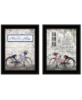 Romantic Bicycles 2-Piece Vignette by Lori Deiter, Black Frame, 15" x 19"