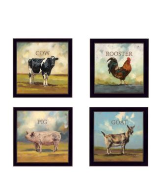 Farm Animals 4-Piece Vignette by Bonnie Mohr, Black Frame, 14" x 14"