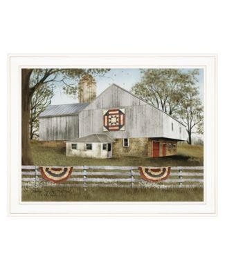 American Star Quilt Block Barn by Billy Jacobs, Ready to hang Framed Print, White Frame, 27" x 21"
