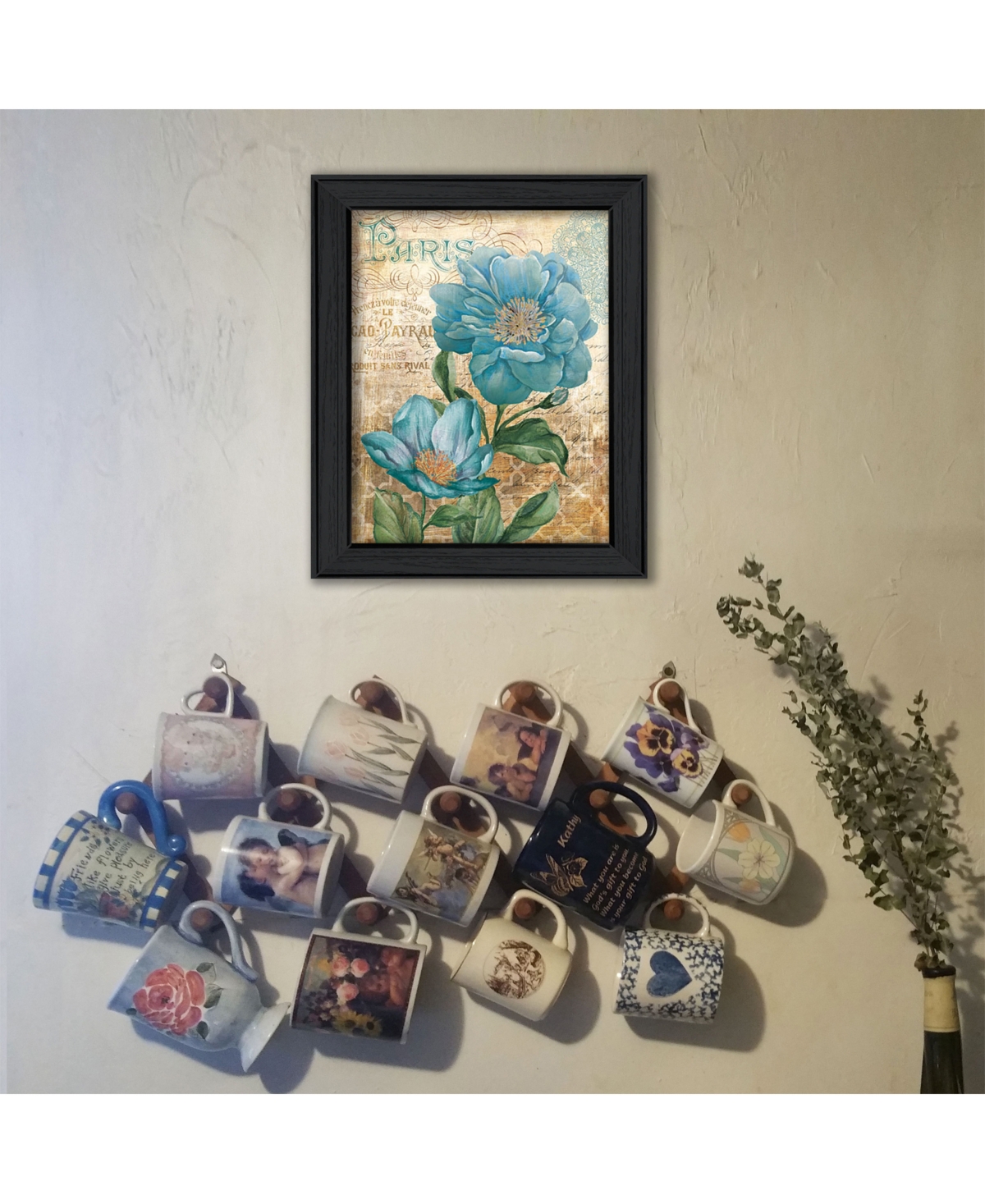 Trendy Decor 4U Paris Blue Ii By Ed Wargo, Printed Wall Art, Ready to hang, Black Frame,
