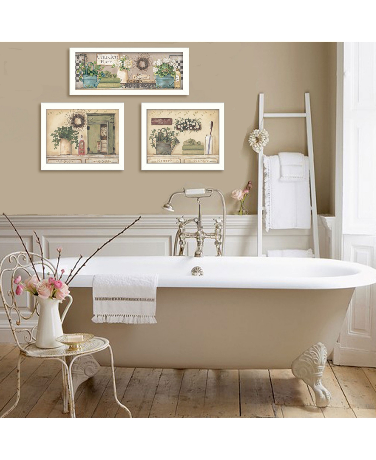 Trendy Decor 4U Garden Bath Collection By Pam Britton, Printed Wall Art, Ready to hang, White Frame,