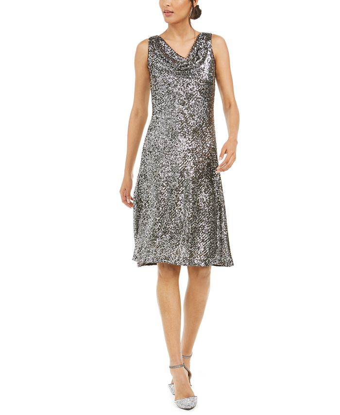 Taylor Cowlneck Sequined Midi Dress - Macy's