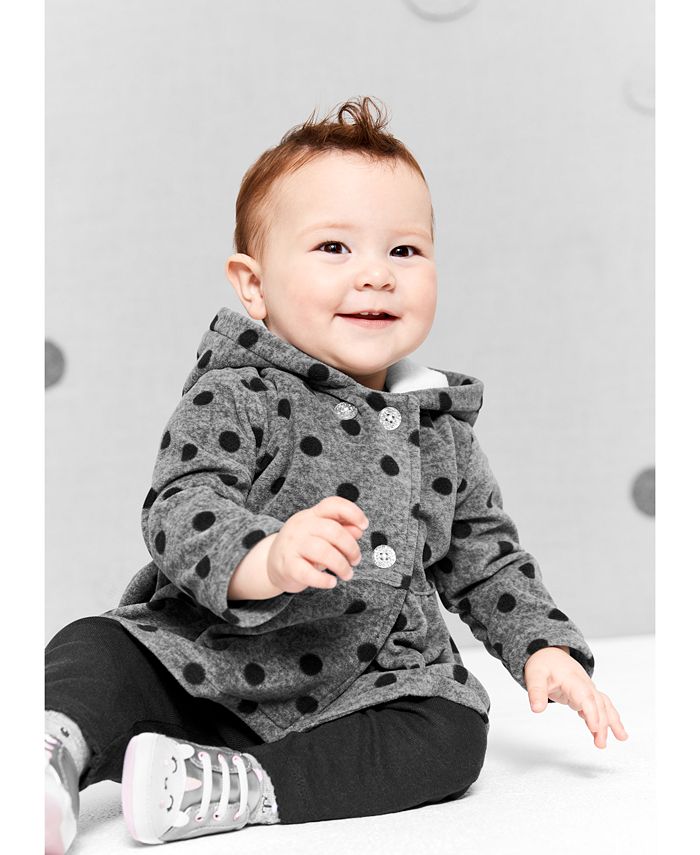 Carter's Baby Girls 3Pc. Fleece DotPrint Hoodie, Bodysuit & Pants Set