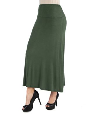 Women Elastic Waist Solid Color Maxi Skirt