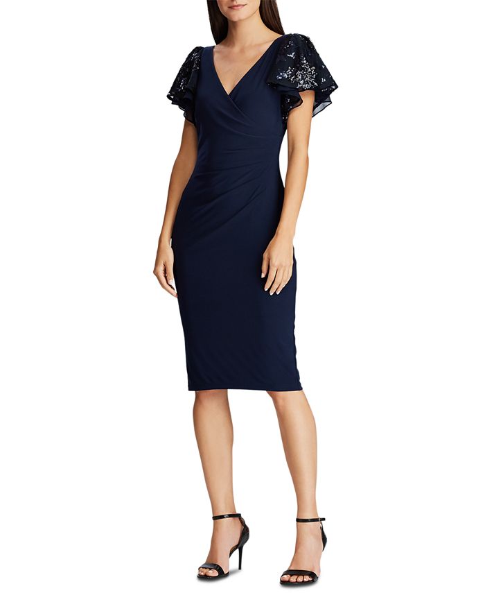 Lauren Ralph Lauren Petite Sequin-Sleeve Jersey Dress - Macy's