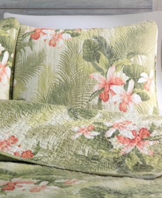 Tommy Bahama Tropical Orchid Palm Reversible 3 Piece Quilt Set, Full/Queen