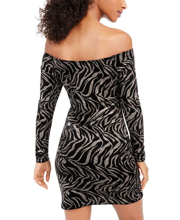 bebe Off-The-Shoulder Glitter Zebra-Print Dress & Reviews - Dresses ...
