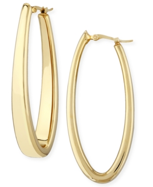 image of Oval Oblong Hoop Earrings Set in 14k Yellow Gold
