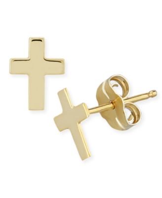 Flat Cross Stud Earrings in 14k White, Yellow or Rose Gold