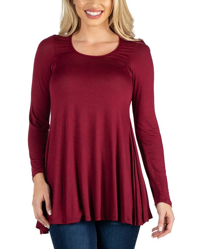 Solid Color Swing-Collar Long-Sleeve Top main image 1