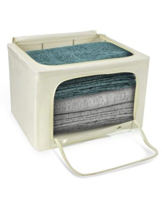 2 Pack Medium Foldable Storage Box - Metal Frame, Oxford Fabric, Large Window & Handles - Organization for Bedroom, Linens & Clothes