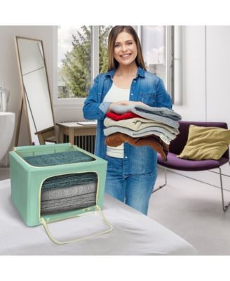2 Pack Medium Foldable Storage Box - Metal Frame, Oxford Fabric, Large Window & Handles - Organization for Bedroom, Linens & Clothes
