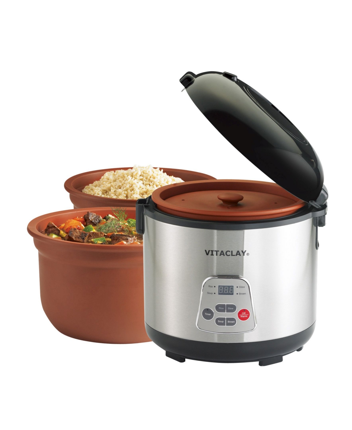 2 in 1 Clay Rice and Slow Cooker, 4.2 Qt - Silver