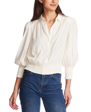 1.STATE SMOCKED-WAIST COLLARED BLOUSE