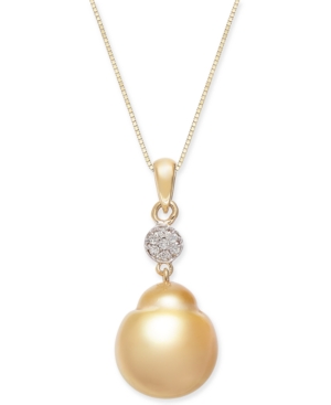 image of Cultured Baroque Golden South Sea Pearl (12mm) & Diamond (1/20 ct. t.w.) 18