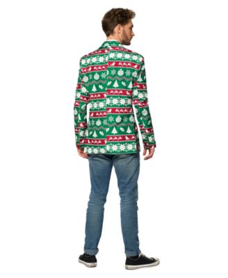 Men's Christmas Blazer - X- Mas Festive Nordic Slim Fit - Green - White