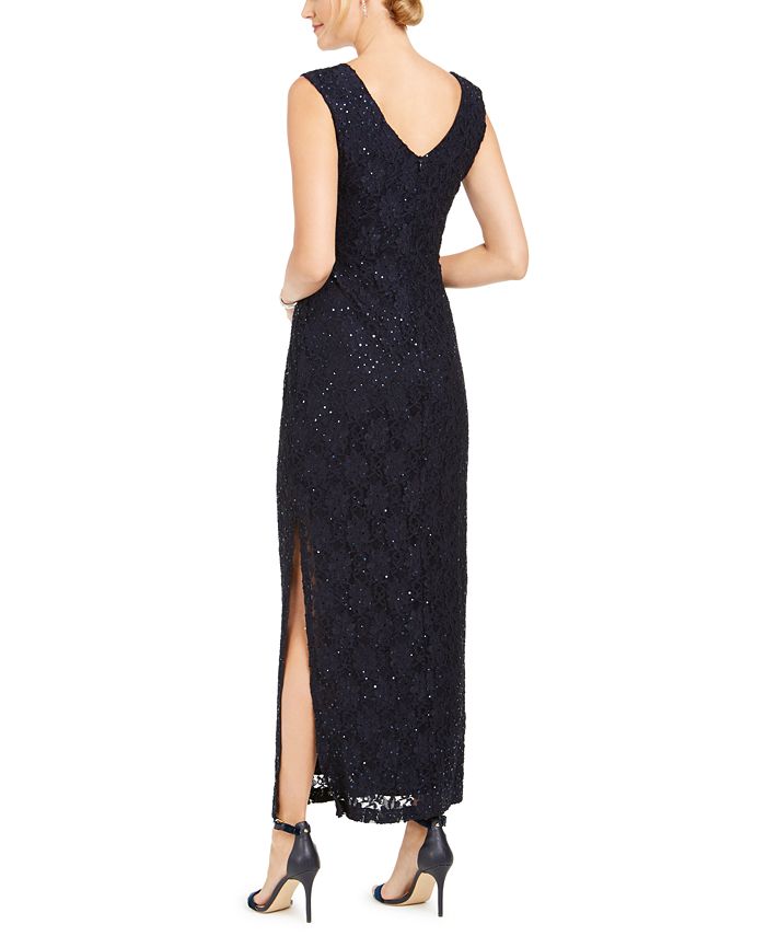connected sequined lace overlay gown