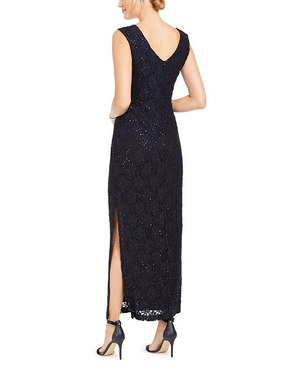 connected sequin lace gown