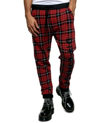 red plaid joggers mens