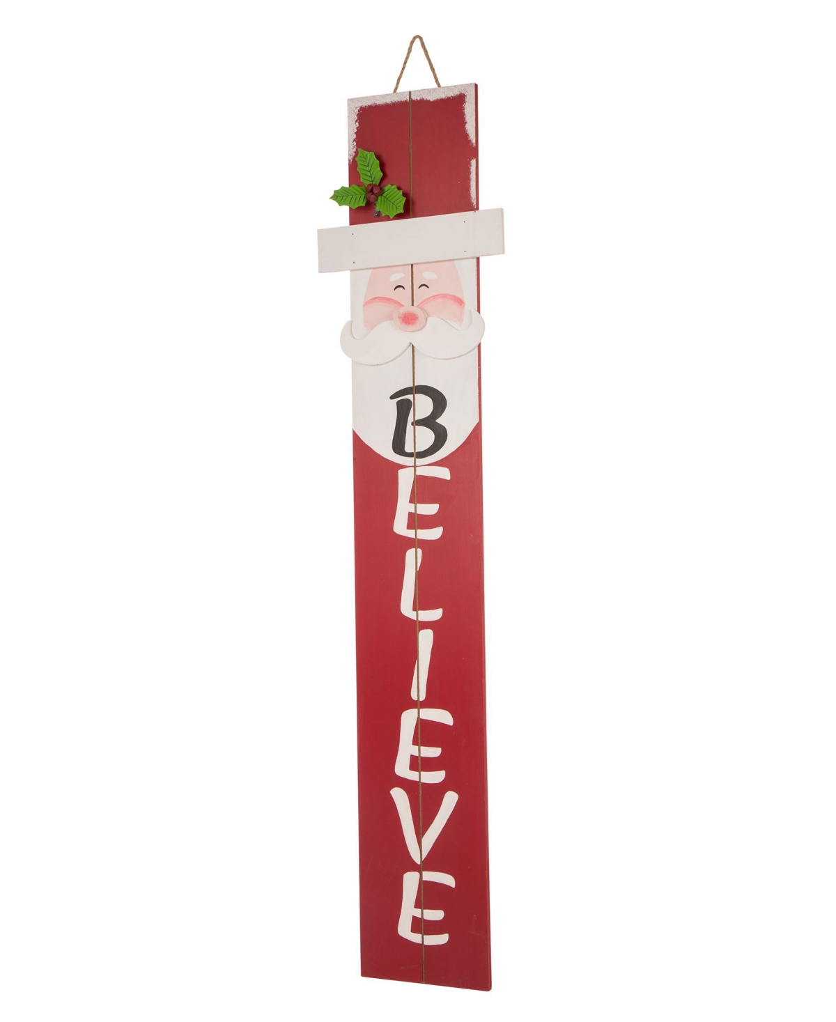 42" H Christmas Believe Wooden Santa Porch Sign - Red