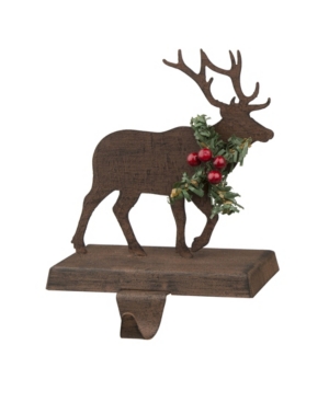 Glitzhome 6.50" H Wooden Reindeer Stocking Holder In Brown