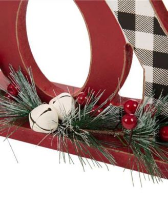 11.42" L Christmas Wooden Plaid Joy Table Decor