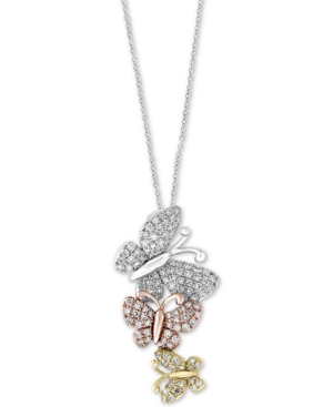 image of Effy Diamond Butterfly Pendant Necklace (3/8 ct. t.w.) in 14k Gold, White Gold & Rose Gold
