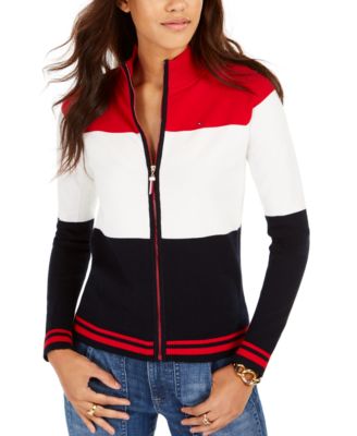 Tommy Hilfiger Tricolor Mock-Neck Zip Sweater & Reviews - Sweaters ...