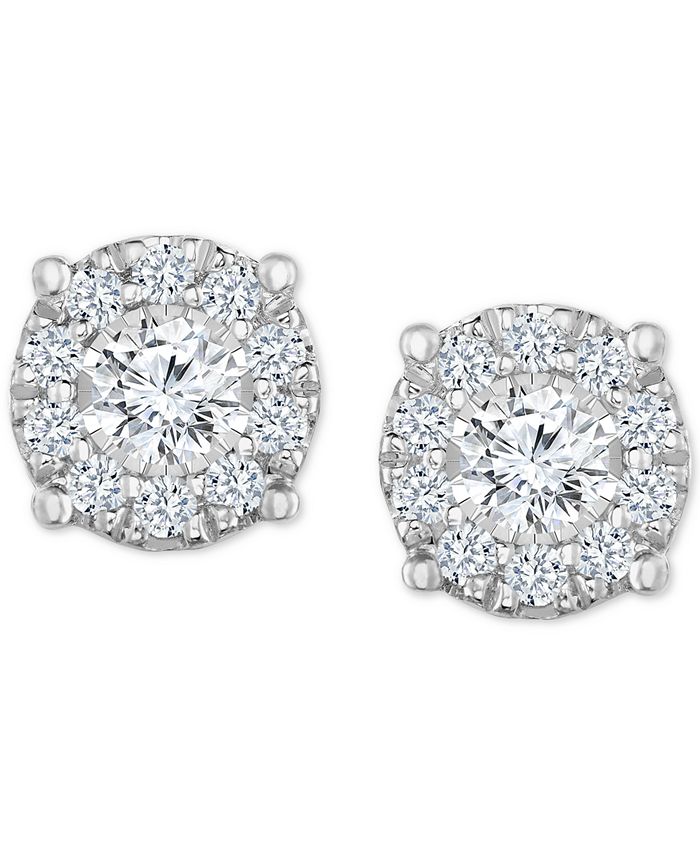 TruMiracle Diamond Halo Stud Earrings (1/2 ct. t.w.) in 14k White Gold ...