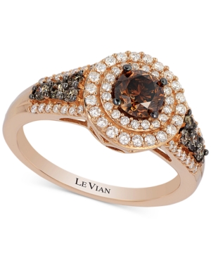 image of Le Vian Chocolatier Diamond Double Halo Ring (1 ct. t.w.) in 14k Rose Gold