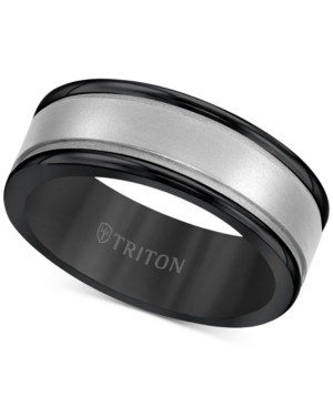 image of Triton Men-s Two-Tone Band in Black Tungsten Carbide & 14k White Gold
