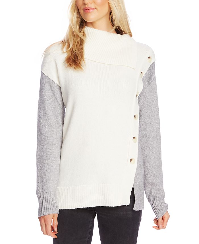 Vince Camuto Asymmetrical Button Front Turtleneck Sweater Macy s