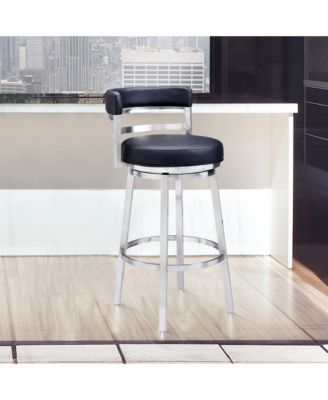 Madrid 30" Bar Height Swivel Gray Artificial leather and Brushed Stainless Steel Bar Stool
