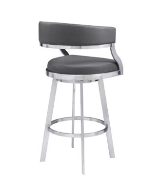 Saturn 30" Bar Height Swivel Gray Artificial leather and Brushed Stainless Steel Bar Stool